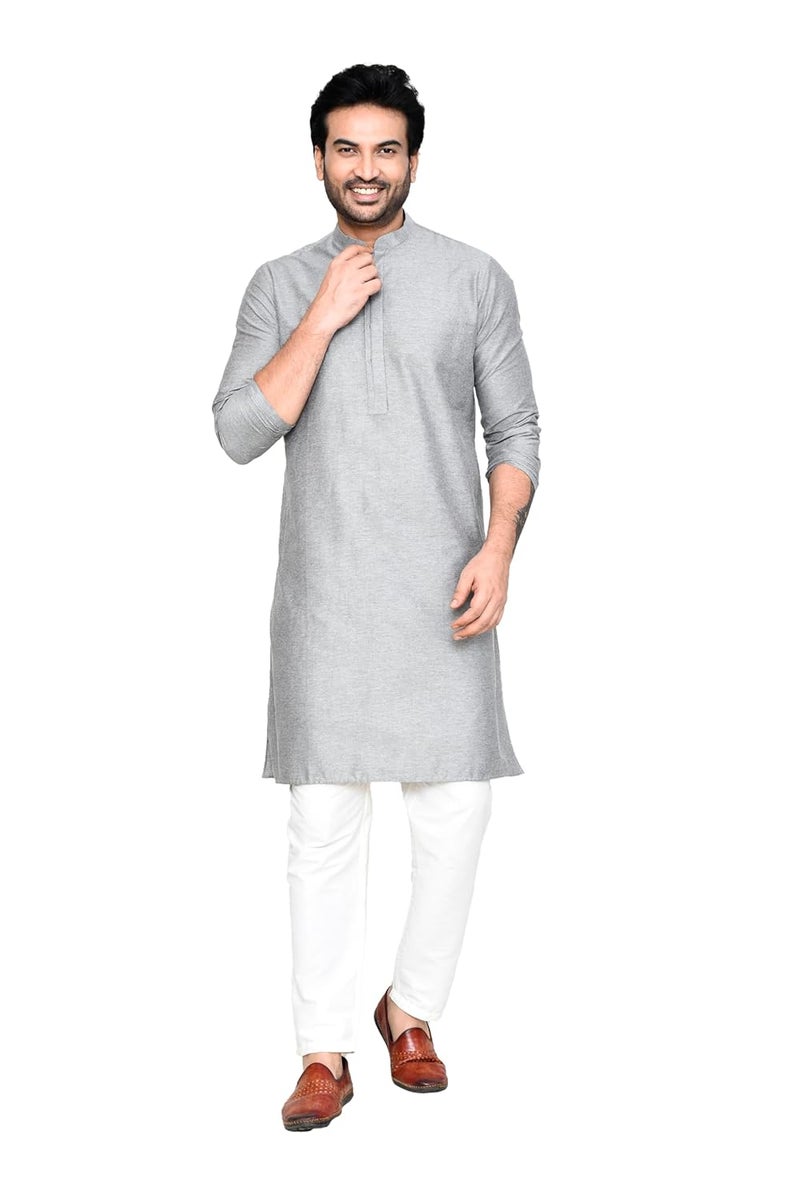 Polyfab Hathkargha Men's Khadi Regular Fit Kurta Pyjama Set - Solid Pattern Ethnic Wear with Mandarin Collar & Full Sleeves - Image 1
